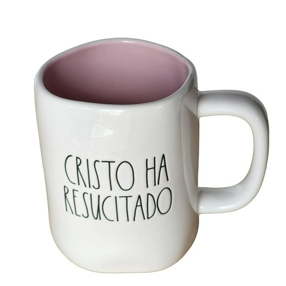 Cross And Message Design Cristo Ha Resucitado White Pink Ceramic Coffee Mug 16oz - Picture 6 of 12